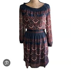 🍁Boho Abercrombie & Fitch Dress Paisley Bohemian Print 70s Stevie Nicks Fall